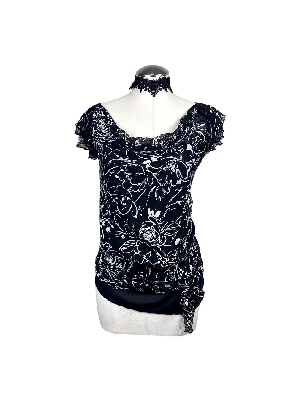 Y2K Style Nine West Silk Beaded Cowl Neck Flutter Sleeve Whimsygoth Blouse 2X